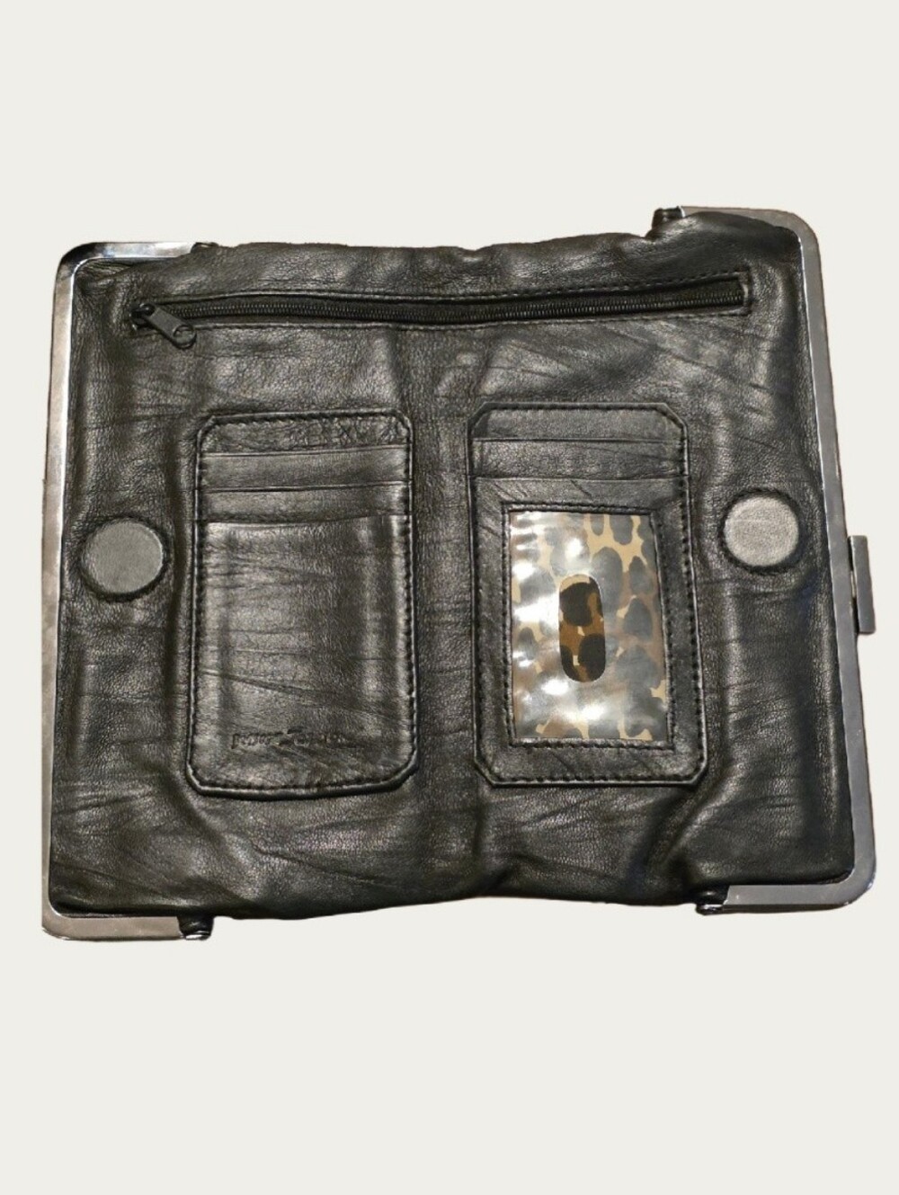 VTG Betsey Johnson Black Leather Horseshoe Grommet Wallet Clutch Y2K Western - Picture 4 of 13